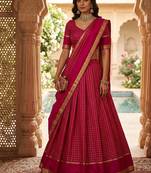 Ranipink Viscose Georgette Zari Weaving Border With all over Chex with Hand dying Lehenga Choli with Dupatta