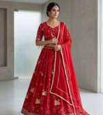 Red Bridal Lehenga Choli with Golden Embroidery & Dupatta