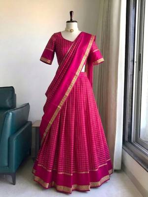 Ranipink Viscose Georgette Zari Weaving Border With all over Chex with Hand dying Lehenga Choli with Dupatta 3