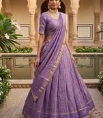 Lavender Viscose Georgette Zari Weaving Border With all over Chex with Hand dying Lehenga Choli with Dupatta