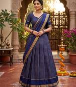 Blue Viscose Georgette Zari Weaving Border With all over Chex with Hand dying Lehenga Choli with Dupatta