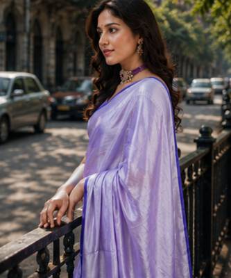  lavender handloom cotton tissue saree 5