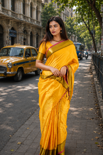  yellow handloom cotton tissue saree
