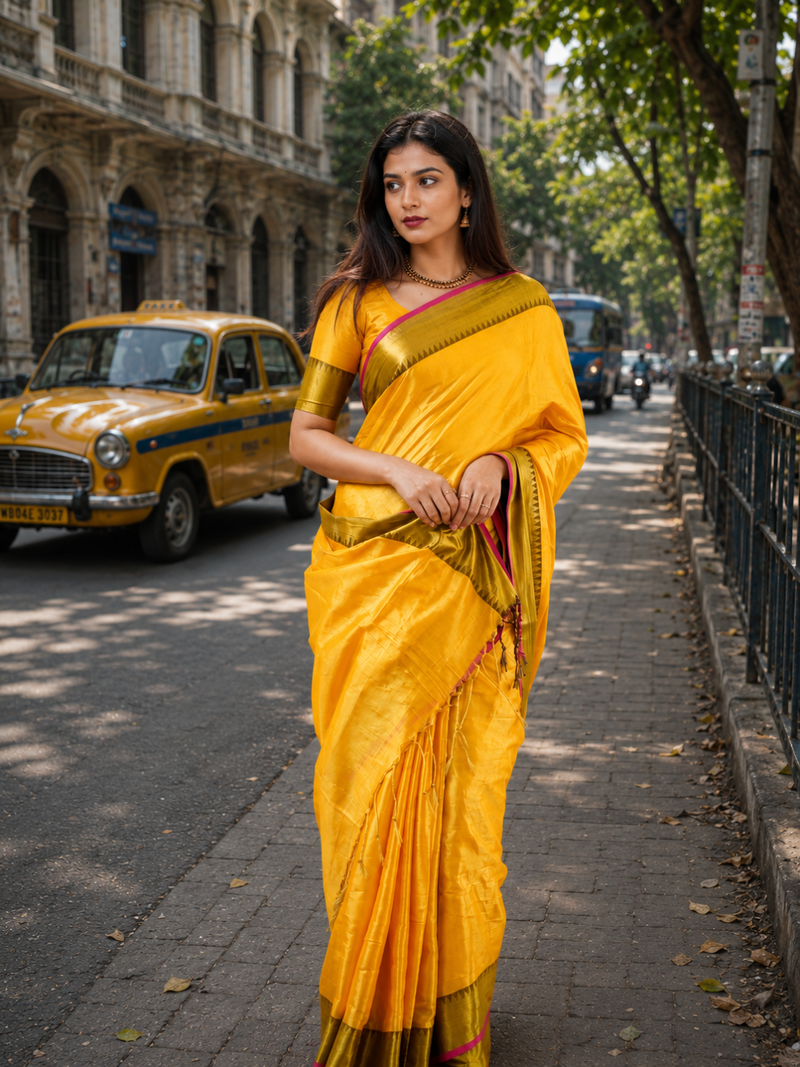  yellow handloom cotton tissue saree