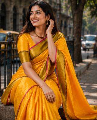  yellow handloom cotton tissue saree 2
