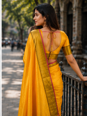  yellow handloom cotton tissue saree 3