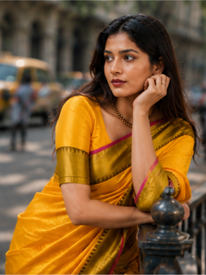  yellow handloom cotton tissue saree 4
