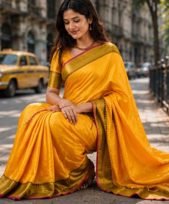  yellow handloom cotton tissue saree 5