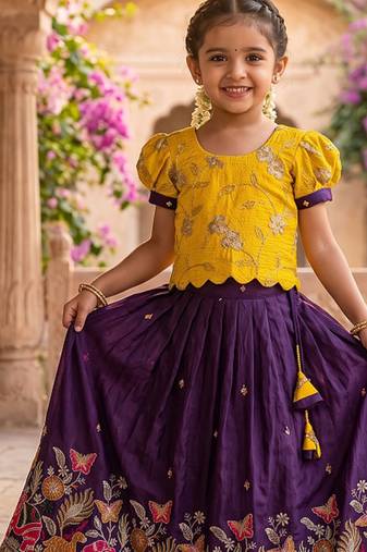 Space silk elephant mission embroidered work kids lehenga choli set