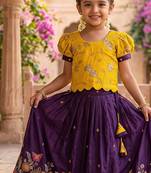 Space silk elephant mission embroidered work kids lehenga choli set