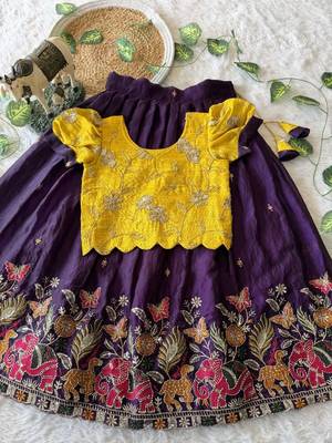 Space silk elephant mission embroidered work kids lehenga choli set 2