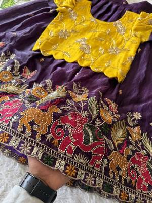 Space silk elephant mission embroidered work kids lehenga choli set 3