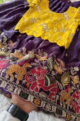 Space silk elephant mission embroidered work kids lehenga choli set