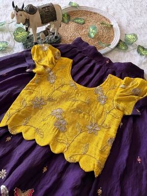 Space silk elephant mission embroidered work kids lehenga choli set 4