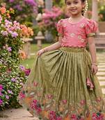 Space silk elephant mission embroidered work kids lehenga choli set