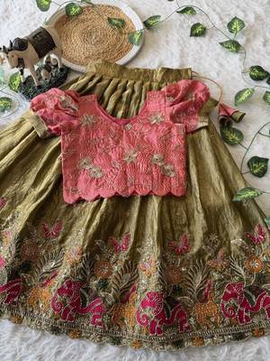Space silk elephant mission embroidered work kids lehenga choli set 2