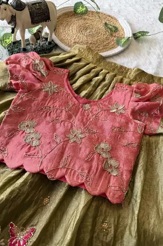 Space silk elephant mission embroidered work kids lehenga choli set