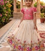 Space silk elephant mission embroidered work kids lehenga choli set