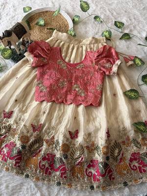 Space silk elephant mission embroidered work kids lehenga choli set 2
