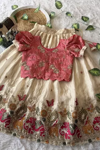 Space silk elephant mission embroidered work kids lehenga choli set