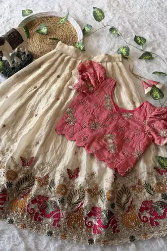 Space silk elephant mission embroidered work kids lehenga choli set