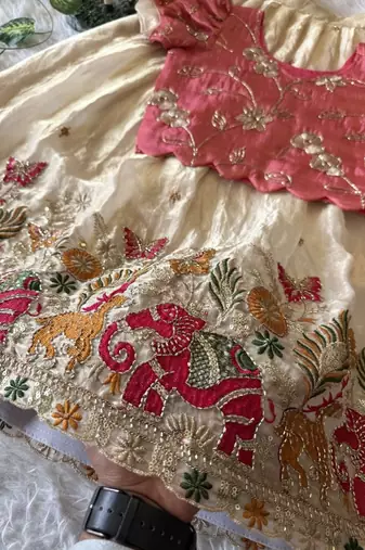 Space silk elephant mission embroidered work kids lehenga choli set