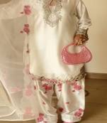 Off white embroidery  japan satin full stitched farshi salwar