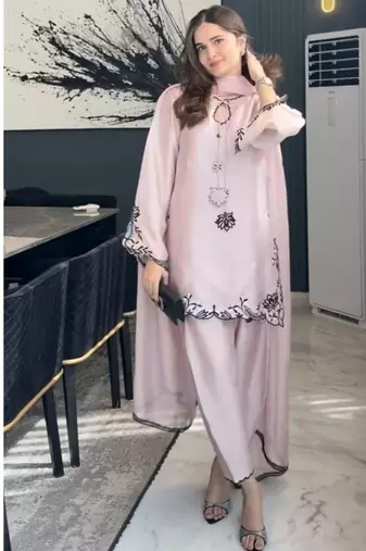 Baby pink embroidery crep farshi salwar