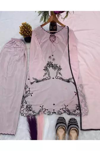 Baby pink embroidery crep farshi salwar