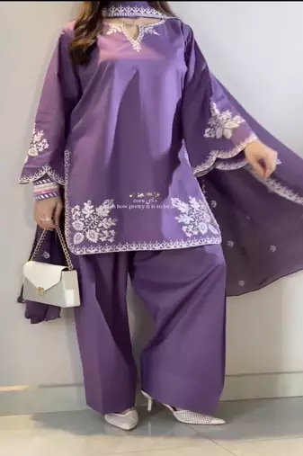 Purple embroidery crep full stitched farshi salwar