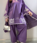 Purple embroidery crep full stitched farshi salwar