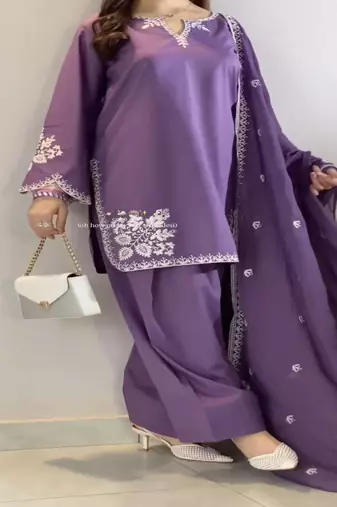 Purple embroidery crep farshi salwar