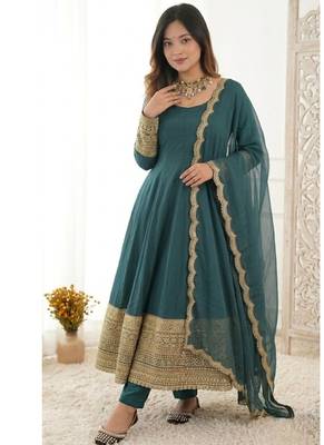 Green embroidery faux georgette anarkali suit 1