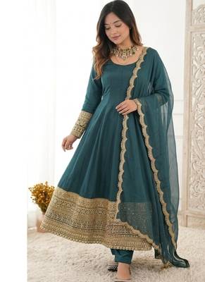 Green embroidery faux georgette anarkali suit 2