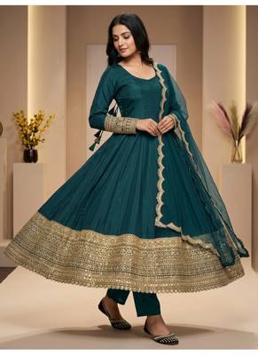 Green embroidery faux georgette anarkali suit 3