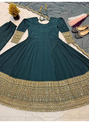 Green embroidery faux georgette anarkali suit 4