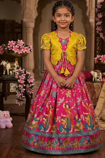 Designer viscose natural crepe position with kalamkari work gown koti