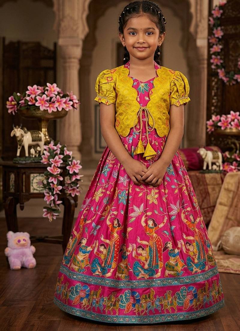 Designer viscose natural crepe position with kalamkari work gown koti
