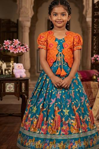 Designer viscose natural crepe position with kalamkari work gown koti