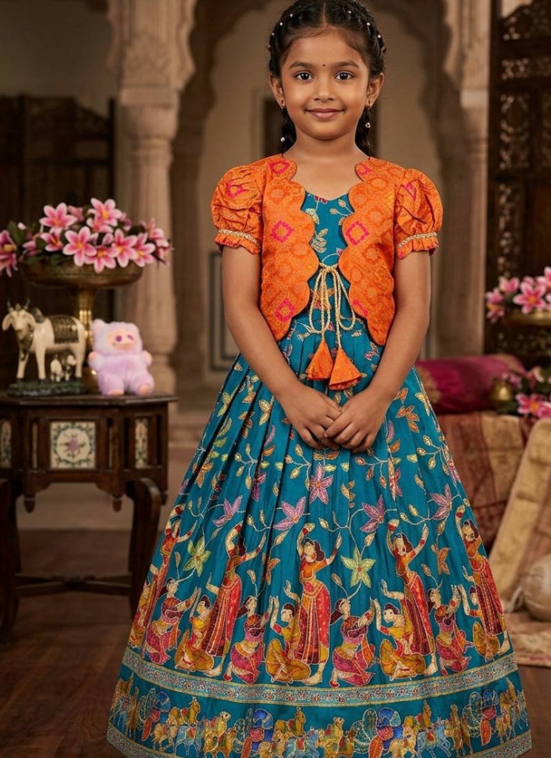 Designer viscose natural crepe position with kalamkari work gown koti