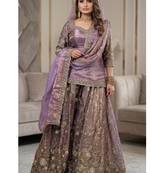 Purple embroidery Blend Tissue full stitched sharara palazzo