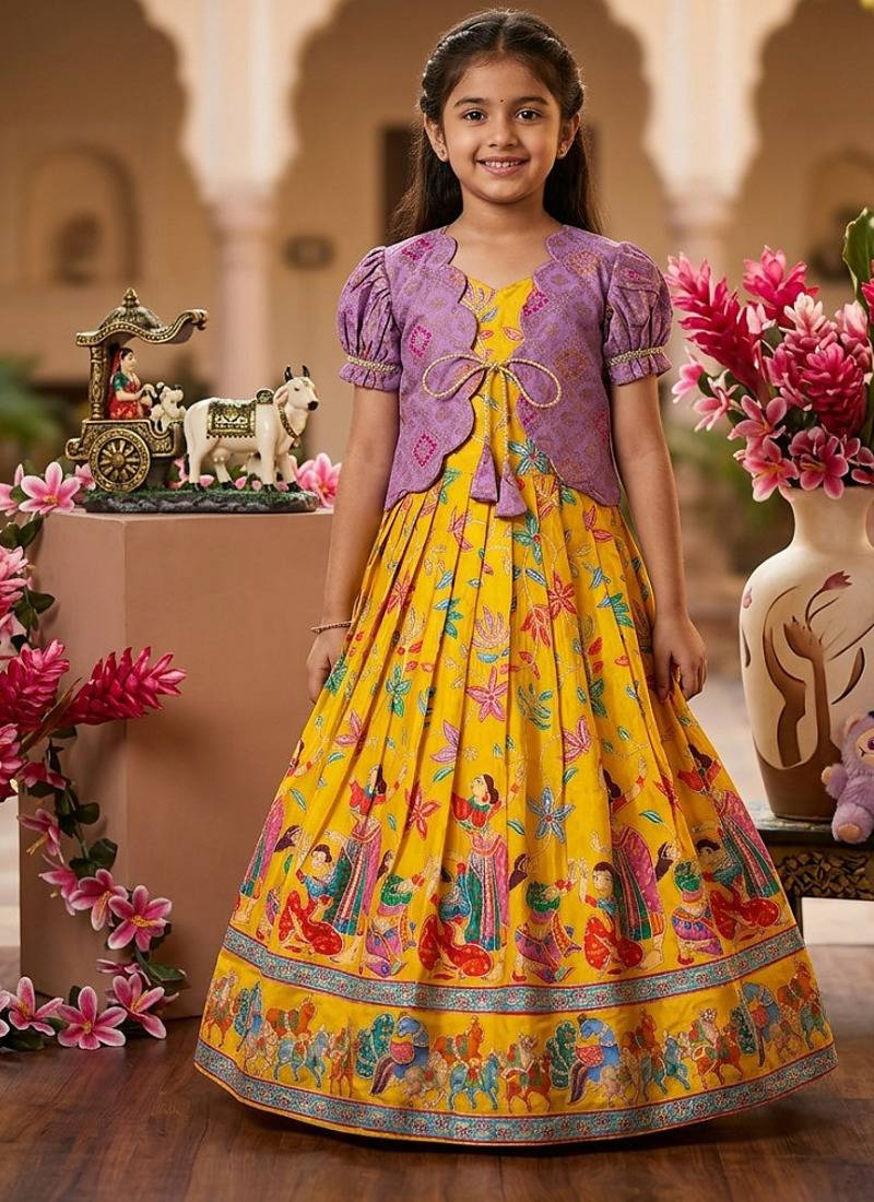 Designer viscose natural crepe position with kalamkari work gown koti