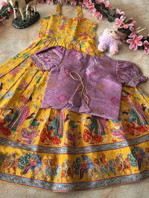 Designer viscose natural crepe position with kalamkari work gown koti 3