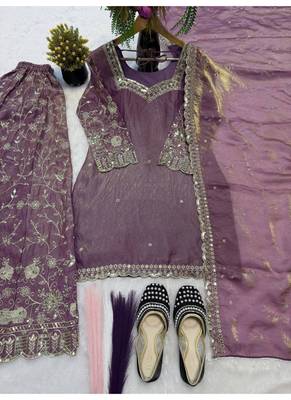 Purple embroidery Blend Tissue sharara  3