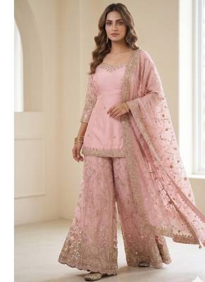 Baby pink embroidery Blend Tissue sharara  3