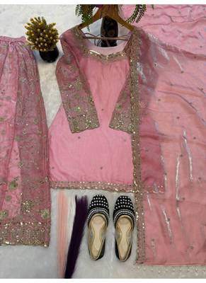 Baby pink embroidery Blend Tissue sharara  4