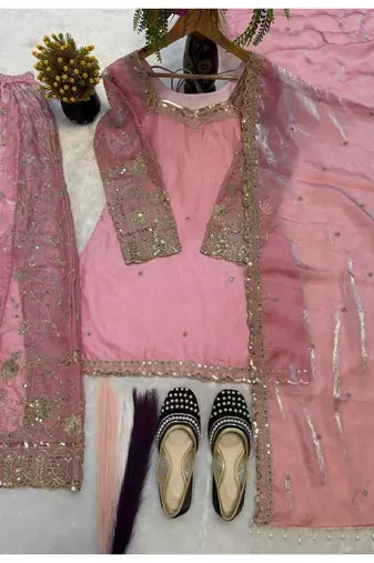 Baby pink embroidery Blend Tissue sharara 