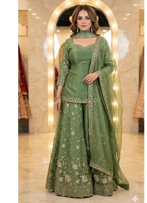 Green embroidery Blend Tissue sharara  1