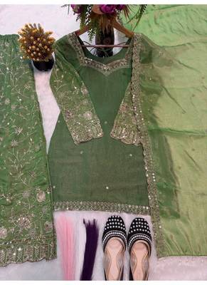 Green embroidery Blend Tissue sharara  4