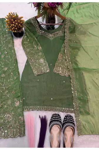 Green embroidery Blend Tissue sharara 